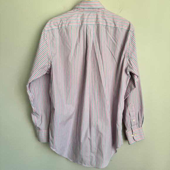 Men's Ralph Lauren Button Down Shirt Size 15 1/2 32/33 Stretch No Iron Pink Blue - Picture 10 of 14